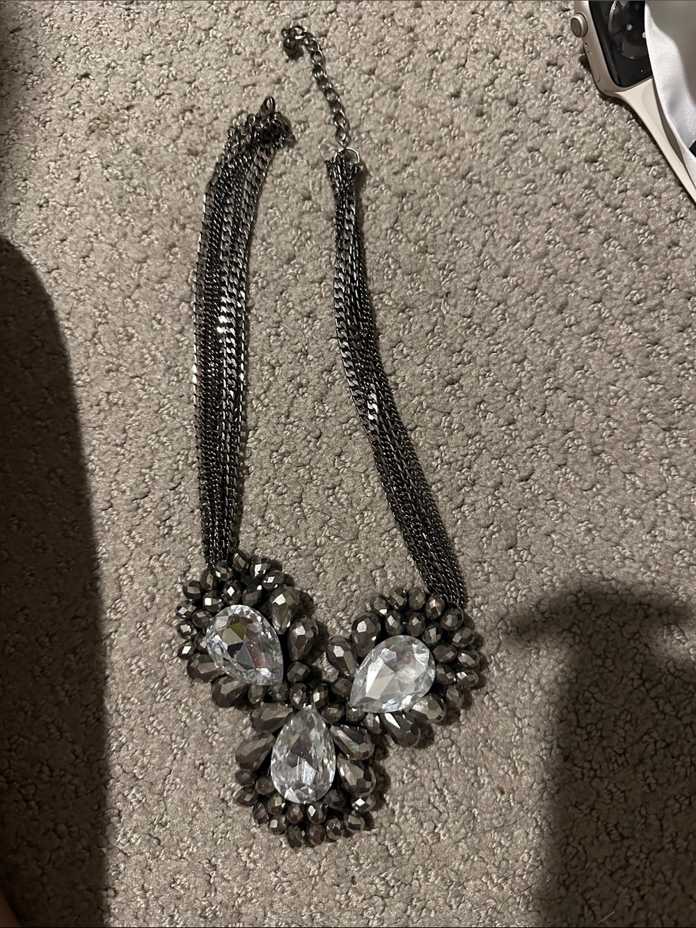 Guess by Marciano Gunmetal Necklace with Clear Crystal Drops
